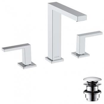 Mitigeur lavabo Hansgrohe Tecturis E 3 trous avec vidage push-open, finition chromée