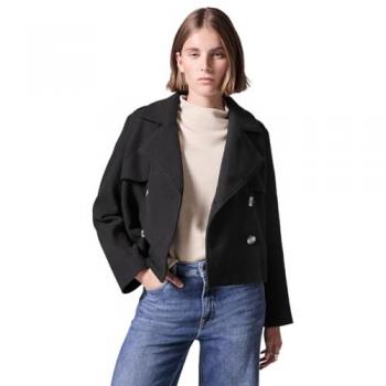 STREET ONE STUDIO Kurzjacke mit Knopfleiste – schwarze Damen‑Version, Größe 40, Stoff aus 90 % Polyester und 10 % Viskose