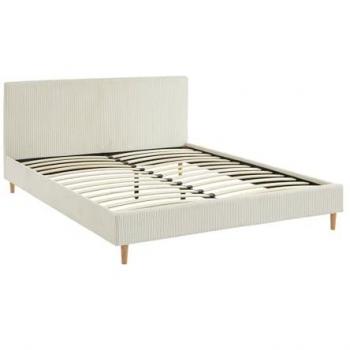 Cama Marlon 160cm con Somier y Cabecero, Pana Fina, Gris
