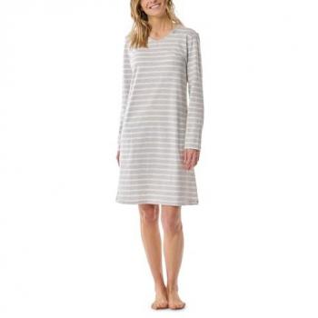 Schiesser Women Longsleeve Nightdress Weiß/Grau Baumwolle 36 Damen
