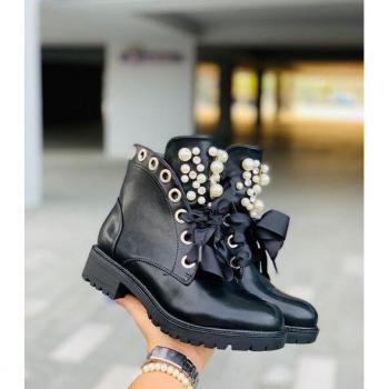 Bottes à talon carré avec sangle perlée pour femme, courtes, mi-tube, grande taille, hiver