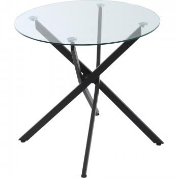 HOMCOM Tavolo Rotondo in Vetro e Gambe Incrociate in Metallo, Tavolino Moderno per Soggiorno e Studio, 80x80x75cm, Nero