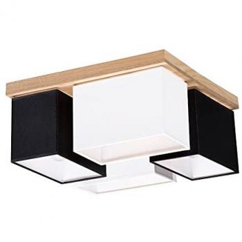 Suspension Paloma chêne huilé, tissu noir-blanc 4 x E27
