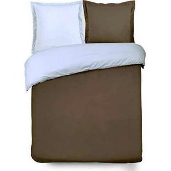 VISION Parure bicolore 100% coton gris taupe et blanc