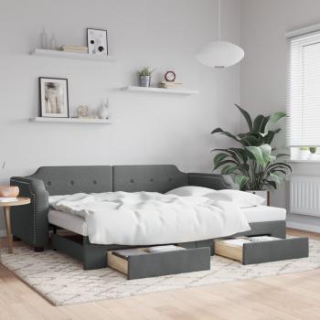 Lit de jour 100x200 cm tissu gris foncé avec gigogne