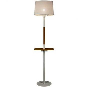 Lampada da Tavolo con Presa USB, 1x23W E27, Bianco e Faggio, Paralume Bianco
