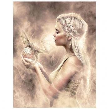 Mythic Horizon: 20x30cm Full Round Diamond Painting with Angels and Dragons