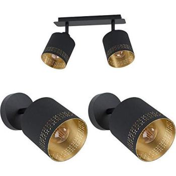 Black & Gold Twin Ceiling/Wall Light Ensemble