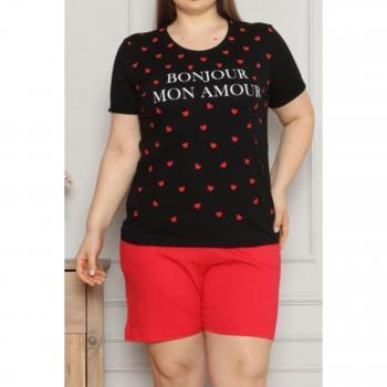 Pigiama set pantaloni lunghi per notte con maniche corte, nero, L
