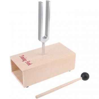 „Aluminium‑Stimmgabel 440 Hz für Experimente – Holzbasis + Hämmer“