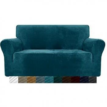 MAXIJIN – Housse de canapé de protection en velours extensible avec couvercle amovible et antidérapant pour animaux domestiques (2 place, brun chocolat)