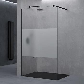 Pare-Douche Transparent avec Bande Opaque 130cm en Verre 10mm