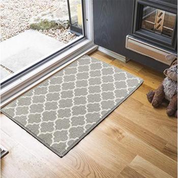 Durable Grey Trellis Anti-Slip Doormat