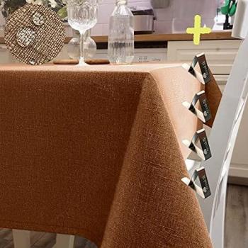 Easy Care Wipeable Faux Linen Tablecloth, Rectangular, 140x240 cm, Stain Proof