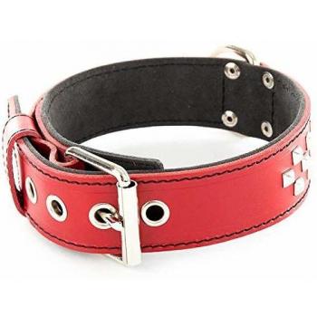 Collier haut de gamme en cuir pour gros chien ou molosse par Martin Sellier (rouge, 70 cm)