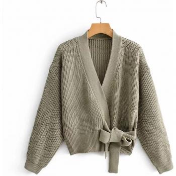 Womens Green Knit Cardigan Sweater