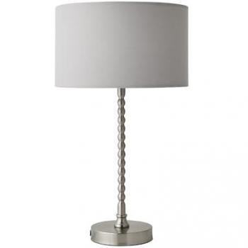 Grey Maeve Fabric Drum Lamp Shade – Brushed Chrome Bobbin Bobble, Includes Bulb