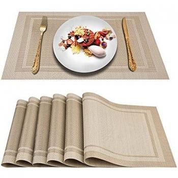 Artisan Beige Table Mats – 6 Piece Woven Vinyl Set