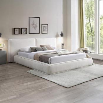 Mobilier Deco – Taysi – Lit double velours blanc écru 140x190 cm