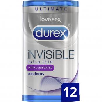 Durex Extra Thin Invisible Lubricated Condoms (Pack of 12)