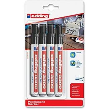 Edding 3300, zwarte viltstiften, schuin, 1-5mm, blister met 4 stuks