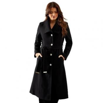 Knitted Collar Buttoned Wrap Coat for Women