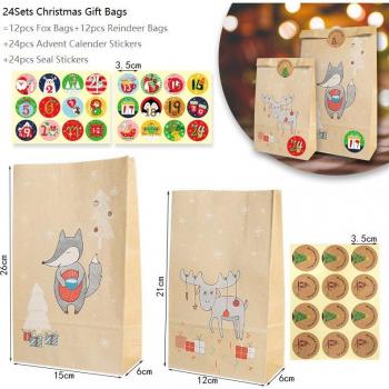 Ensemble de sacs Kraft pour calendrier de l'avent, 24 pièces, Noël