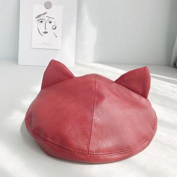 PU Leather and Wool Cat Ears Beret BLM32