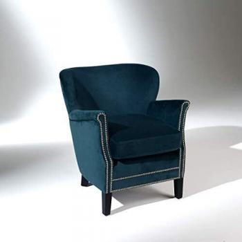 Fauteuil Club en Velours Bleu Paon Robin des Bois