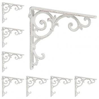 Lot de 8 Étagères Murales Baroques, Support en Fonte, Blanc