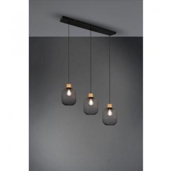 Design Sospensione Calimero, Tre Portalampade E27, Copertura in Rete Nera, Dimensioni L80 cm, Fatto a Mano in Italia