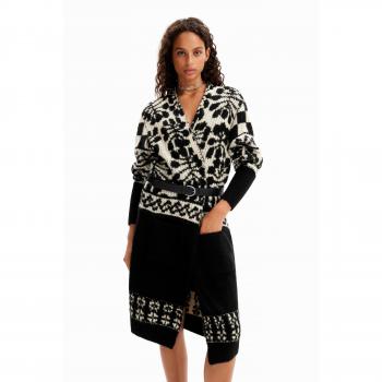 Multicolored Desigual Cardigan Coat with Long Sleeves and Contrast Details for Women, Size L