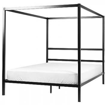 Letto Matrimoniale a Baldacchino in Metallo Nero 160 x 200 cm con Doghe Stile Industriale Moderno