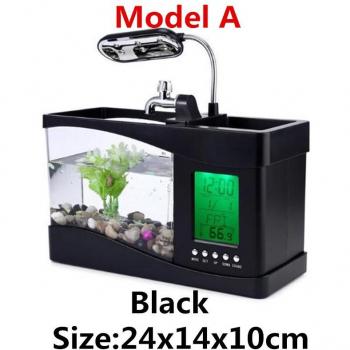 Acuario Compacto USB: Luz LED + Reloj LCD