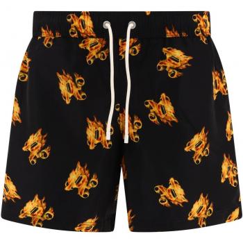 Palm Angels Black Burning Monogram Swim Shorts for Men Size M