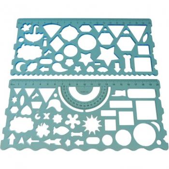 Blue Plastic Hollow Geometric Template Ruler Set (2 Pcs)