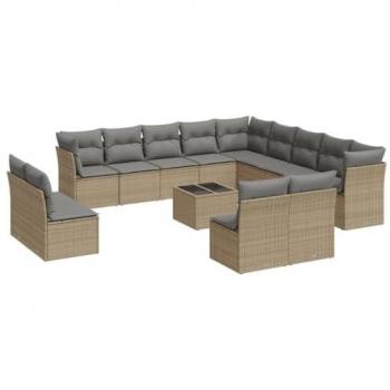 VidaXL Garten-Sofa-Set 14-tlg. Beige mit Kissen