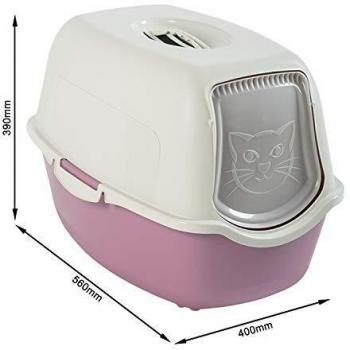 Rotho Bailey Cat Litter Box with Hood and Flap, Plastic (PP) BPA-free, Mauve/White, 552mm x 390mm x 387mm