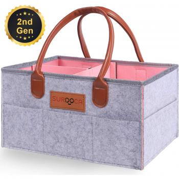 SurdoCa Nursery Nappy Changing Bag, Grey & Pink