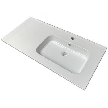 Vasque décorative 98 cm, surface blanche brillante, orientation droite de la cuve