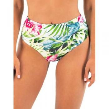 Elegant Wave High‑Waist Bikini Brief – White Print