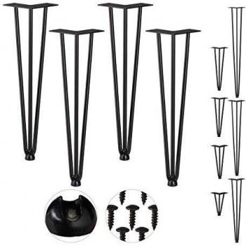 Gamba tavolo in metallo, set da 4, 3 barre, altezza 45 cm, nera