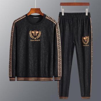 Casual Men's Embroidered Stitch Sweater and Pants Set