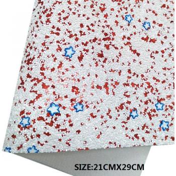 Feuille de faux vinyle étoiles bleues paillettes rouges R521B