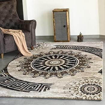 VIMODA Eleganter Wohnraumteppich – Muster Kreise & Gewebe