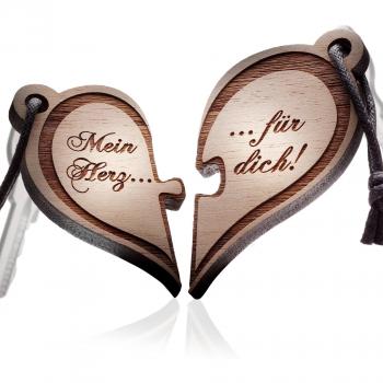 Puzzledesign Herz-Schlüsselanhänger aus Echtholz – Ihr Text, Ihr Symbol