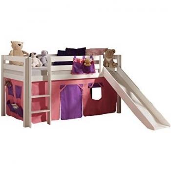 Spielbett Pino mit Rutsche und Textilset Bella, Kiefer massiv weiß lackiert von Vipack