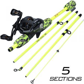 Sougayilang 1.7m 5 Sections Fishing Rod with Baitcasting Reel