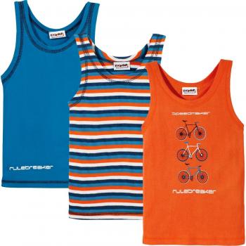 Kinderbutt Kids Unterhemd Pack (3 Stück) – Bike‑Print, Ringelinterlock, Capriblau, Größe 134/140