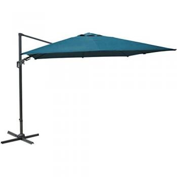 Parasol deporté Proloisirs – 3x3 m – Aluminium, inclinable latéralement, manivelle – Bleu